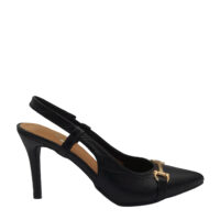 Oxford Street Ladies Low Heel Slingback Shoe - Matte Black