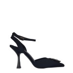Oxford st. Ankle Strap Satin Brooch High Heel Ladies Shoe - Black