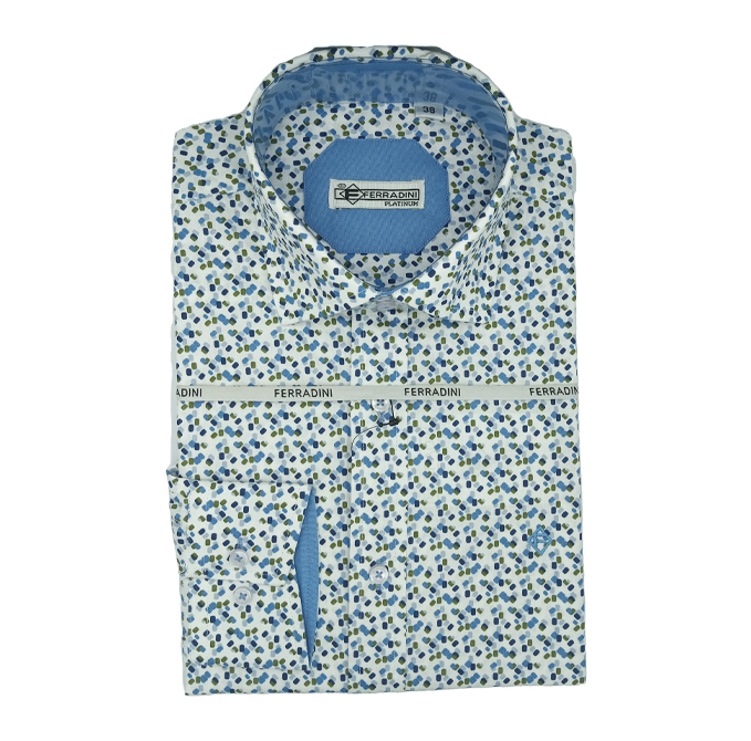 Ferradini Mens Formal Shirt - Blue / Green - Brandz