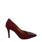Oxford st satin brooch high heel shoe - burgundy