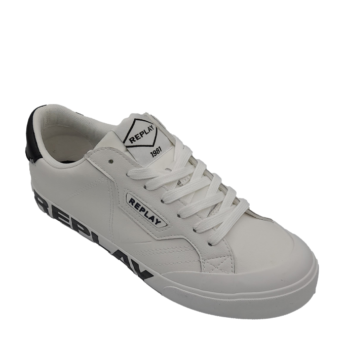 REPLAY Bring Print Leather Sneakers - White