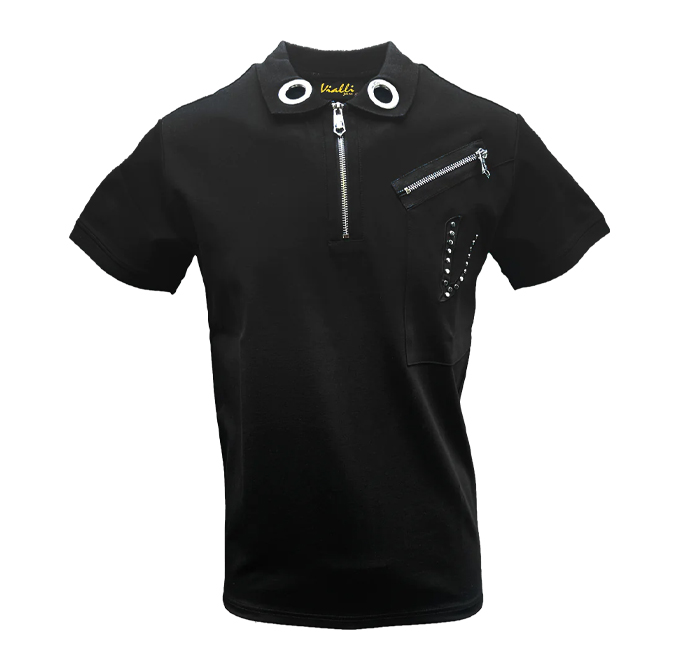 Vialli Emaral Golfer Mens T-Shirts – Black